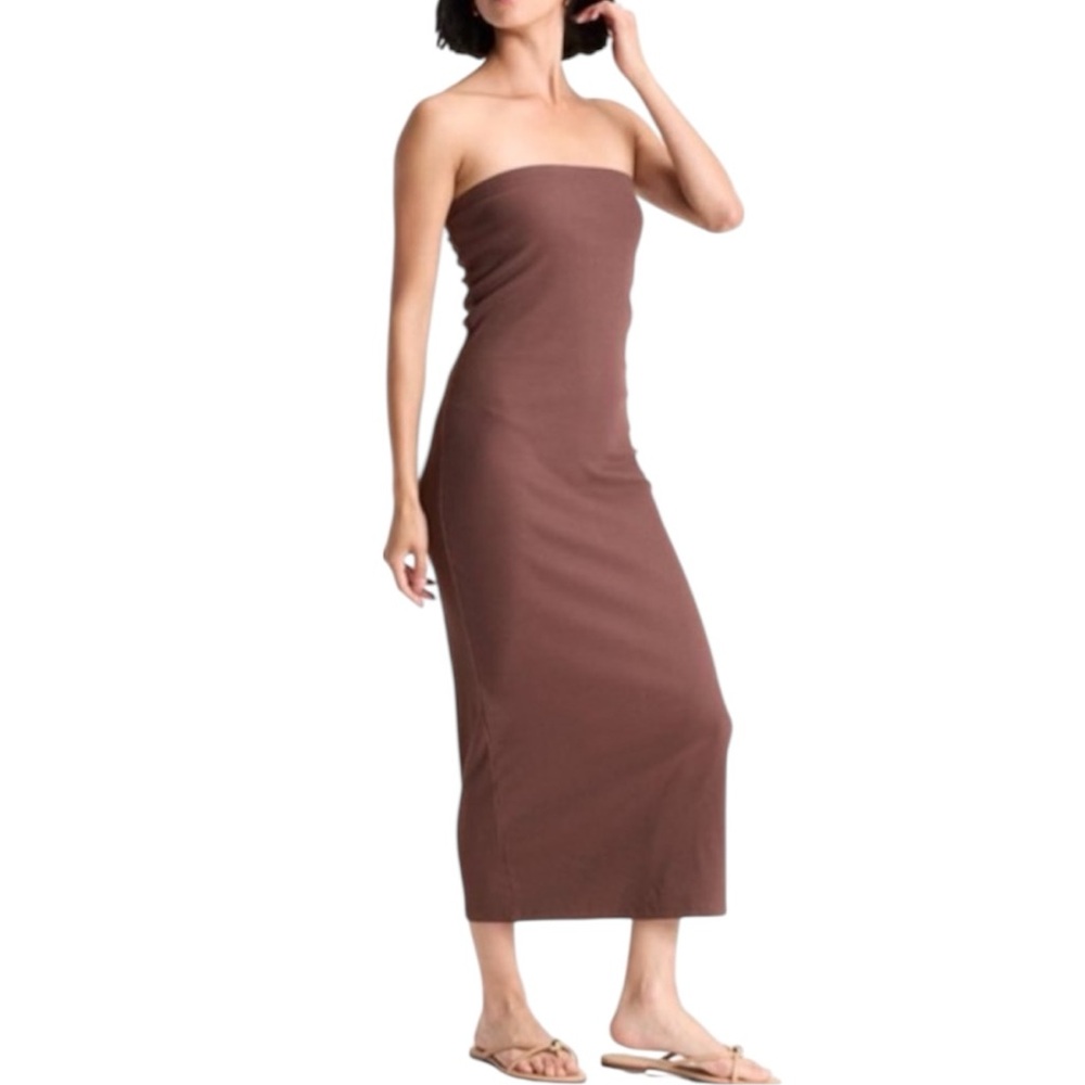 a new day Strapless Chocolate Brown Midi Ribbed Dress